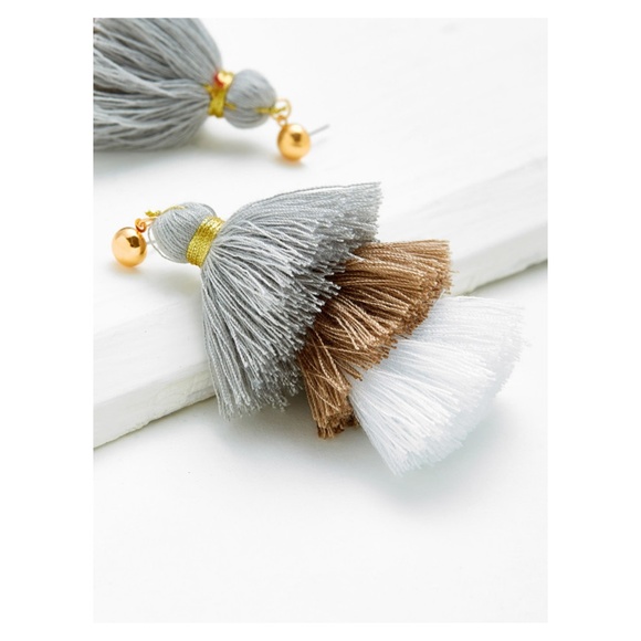 Neutral Tassel Statement Earrings - Picture 3 of 3
